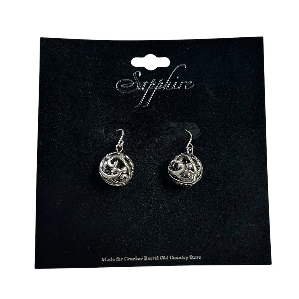 NWT Sapphire Silver Sphere Earrings Made for Cracker Barrel Old Country Store